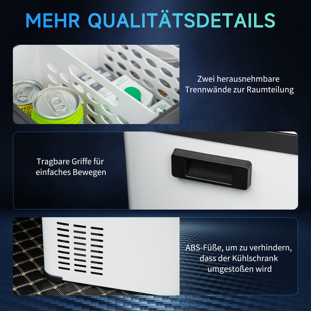 Outsunny Koelbox Auto 30L met Lcd-scherm Compressor Auto Koelkast Elektrische Boot Camper Reizen 12/24V DC en 110-240V AC Wit