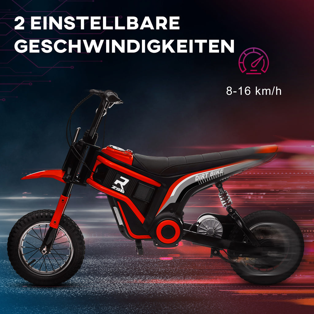 HOMCOM Elektrische Kindermotorfiets, 24V met Toeter en Verlichting, Draaigashendel, 8-16 km/u, 8-12 Jaar, Rood
