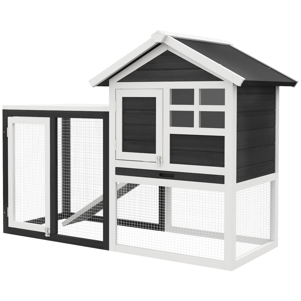 PawHut konijnenhok grijs+zwart+wit 122 x 62,6 x 92 cm