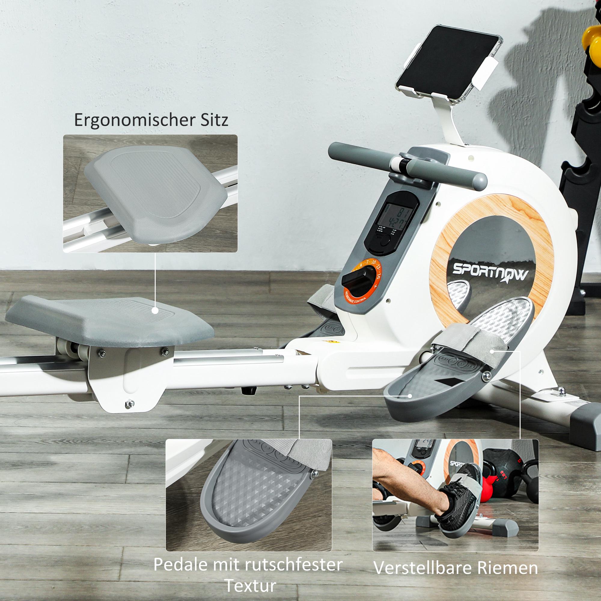 SPORTNOW Roeiapparaat met 16 verstelbare niveaus, LCD-monitor en mobiele telefoonhouder, voor thuisfitness, 150 kg belastbaar