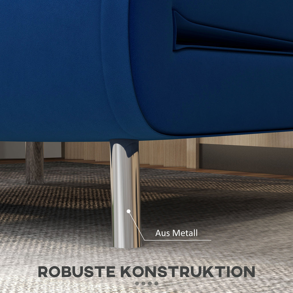 HOMCOM Ligstoel Stoel met Ligfunctie Slaapstoel, Knoopstiksels, Fluweellook, 77 cm x 88 cm x 83 cm, Blauw