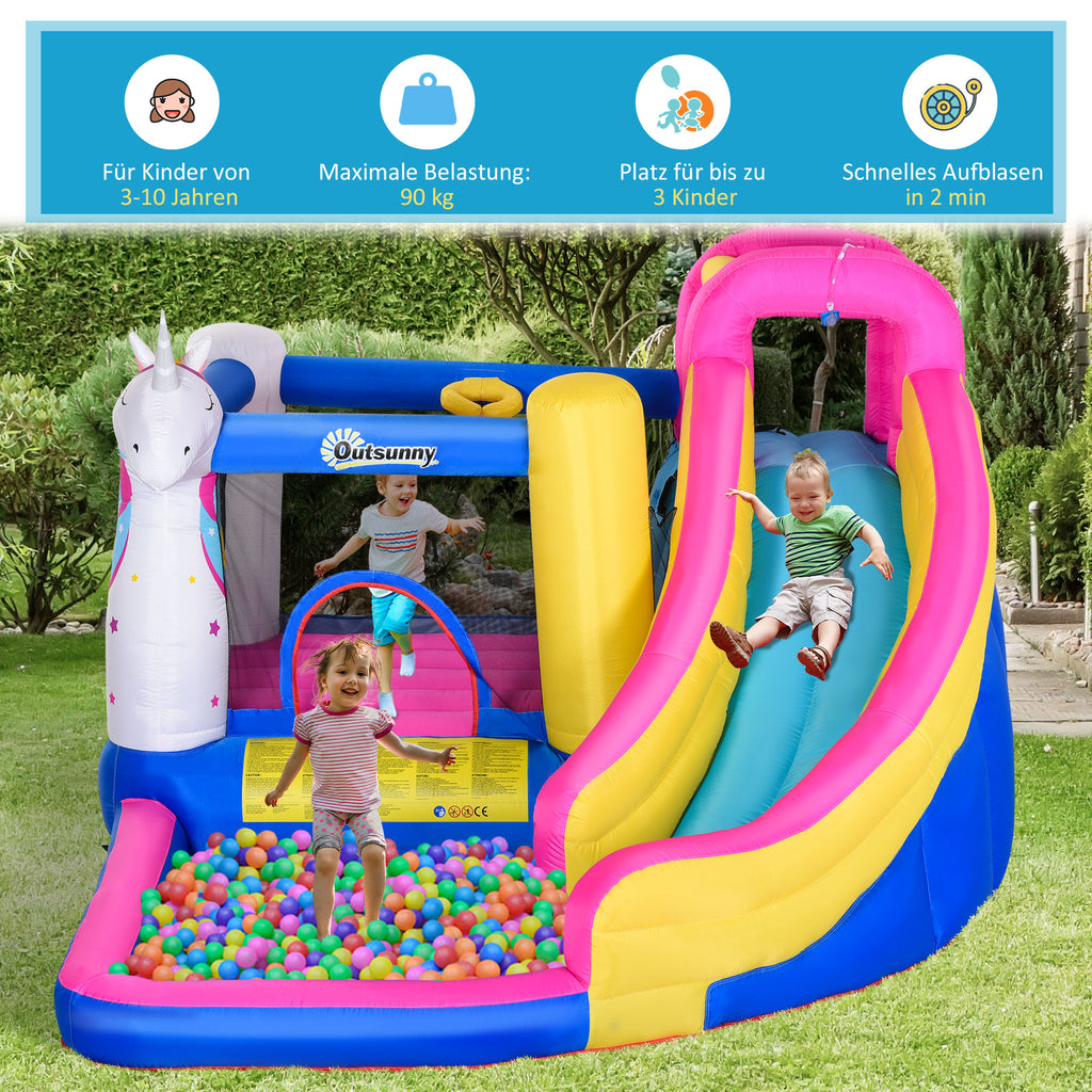 Opblaasbaar springkasteel met glijbaan speelkasteel springkasteel met blazer voor 4 kinderen