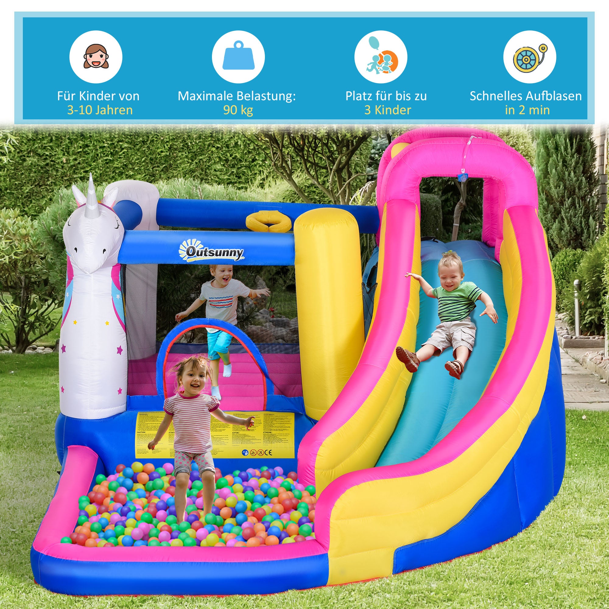 Opblaasbaar springkasteel met glijbaan speelkasteel springkasteel met blazer voor 4 kinderen