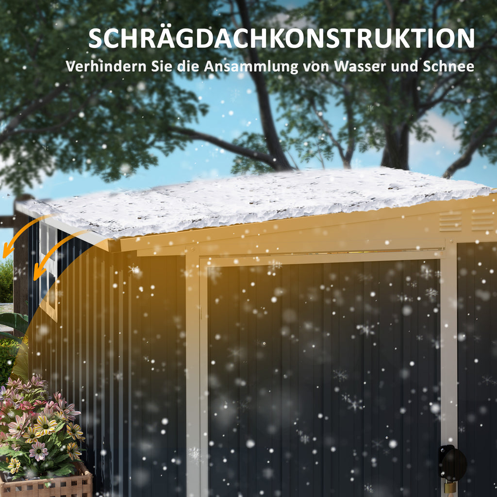 Outsunny Tuinopbergschuur, gereedschapsschuur voor tuingereedschap, venster, ventilatieopeningen, afsluitbaar, staal, donkergrijs