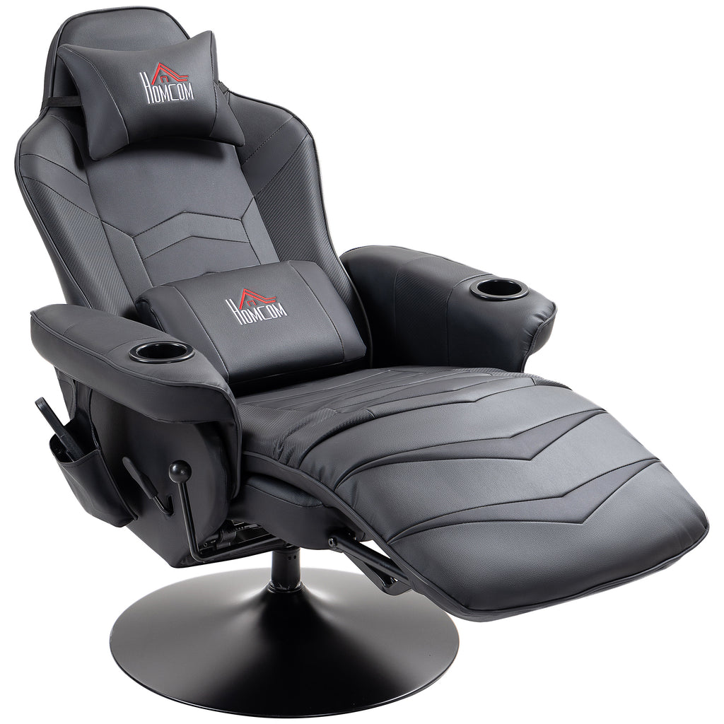 HOMCOM Gamingstoel, Massagefunctie, Kantelbare Rugleuning, Voetensteun, tot 120 kg, Stalen Frame, Kunstleer, Zwart