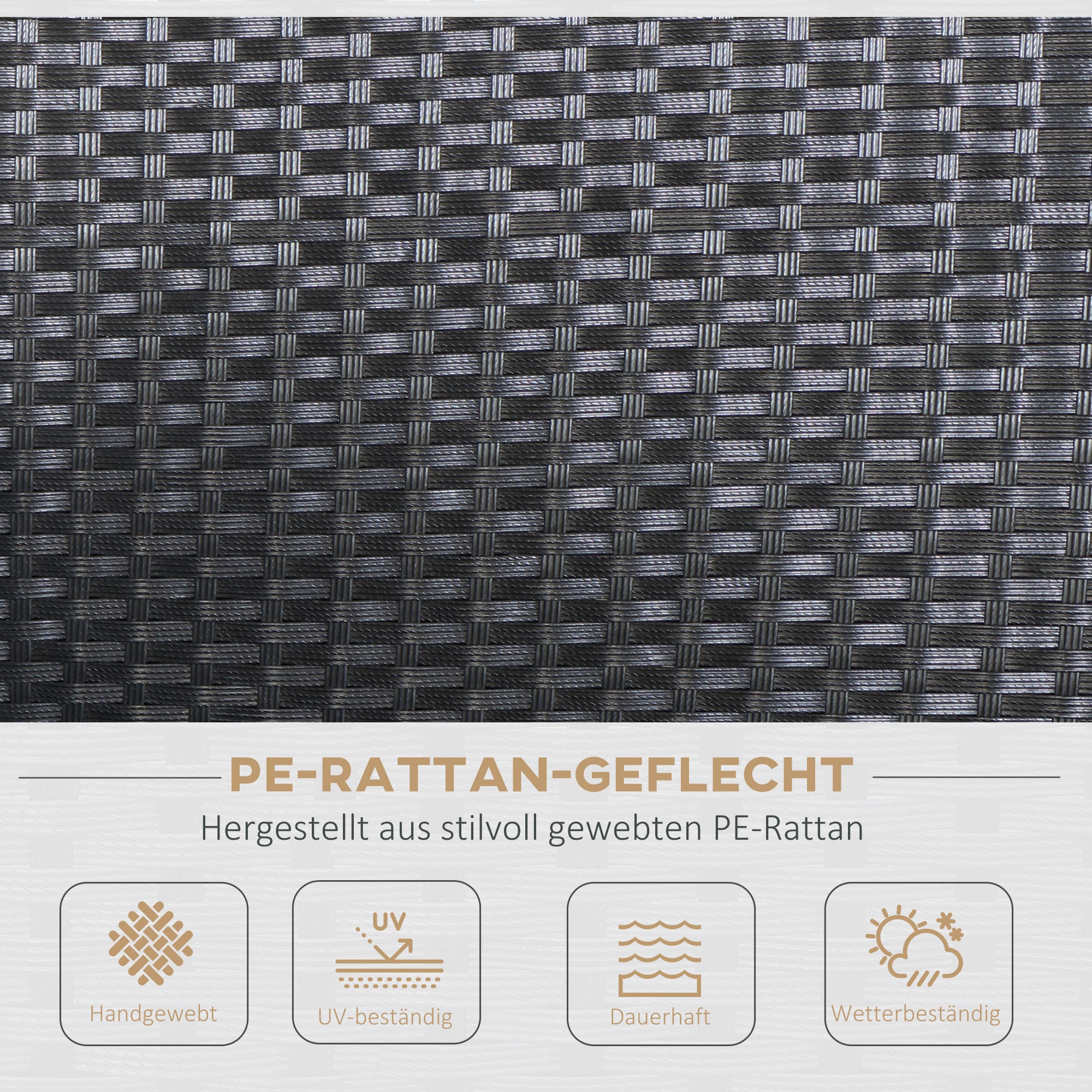 Outsunny poly-rotan zitset 4-delig Zitgroep tuinmeubel set lounge metaal zwart