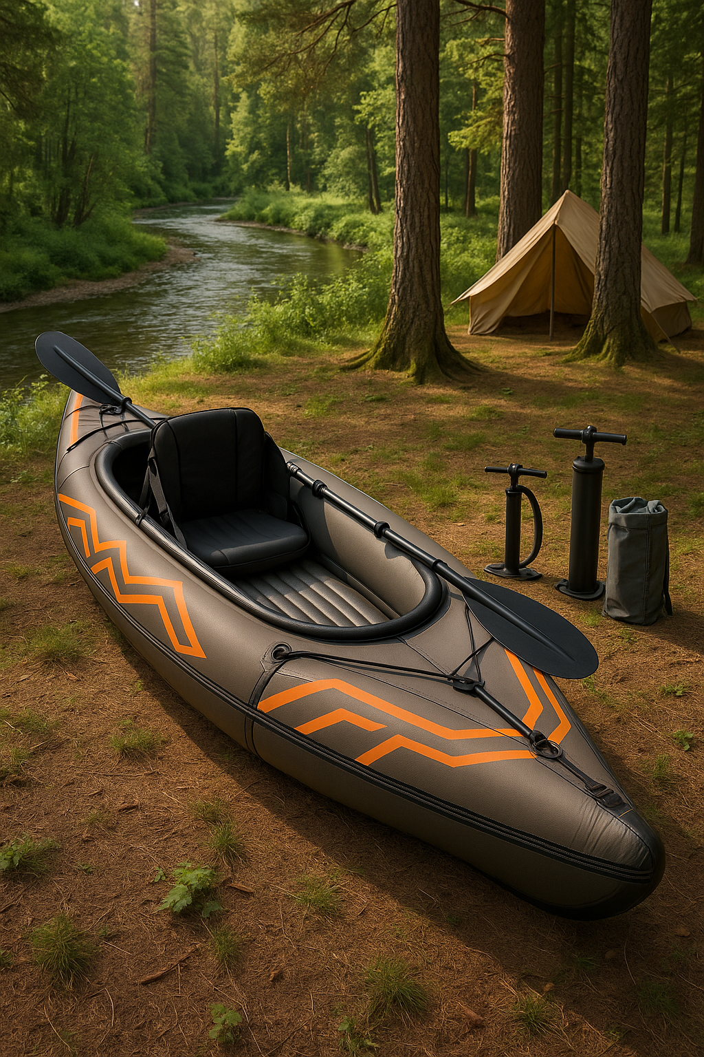 Enkelt oppustelig kajak med samlefunktion gr/sort/orange PVC s, flod og skov 315x88x35cm PpwQlRe498mT