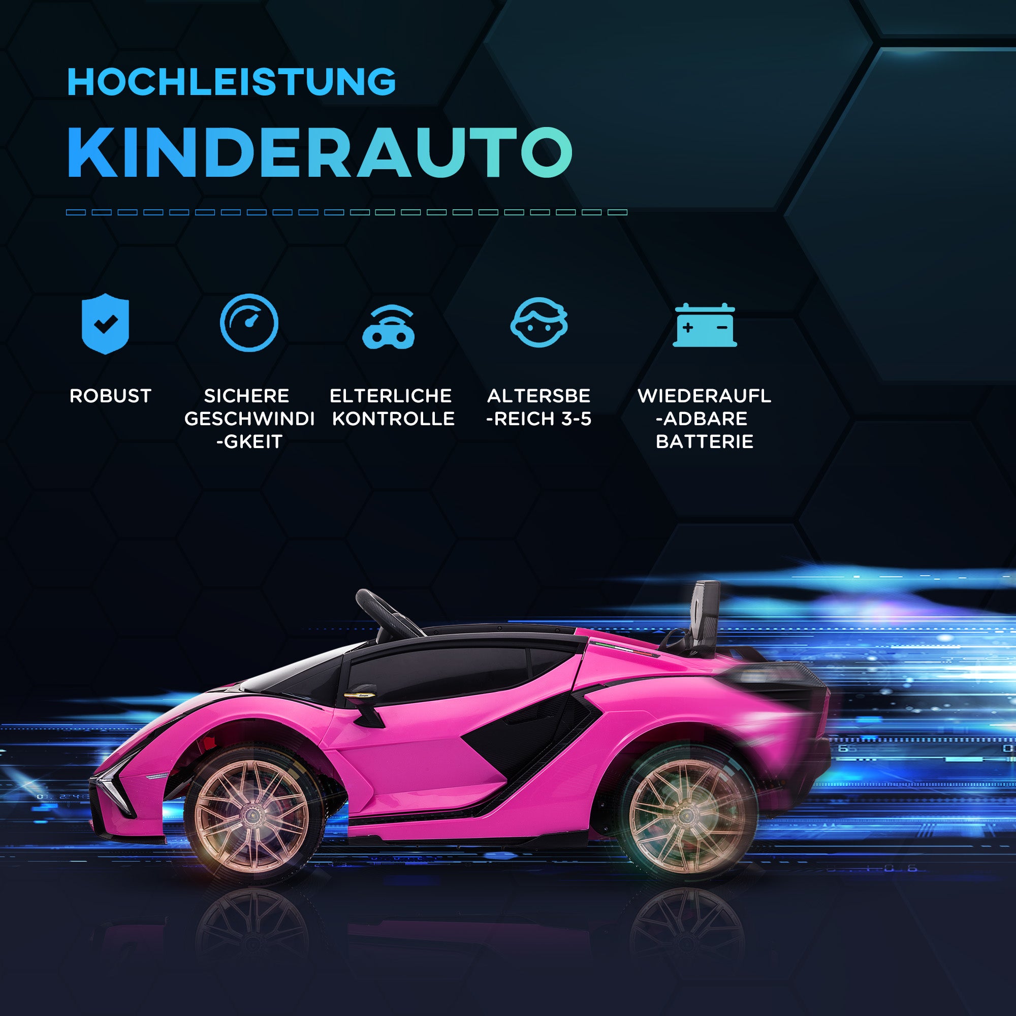 HOMCOM Kinder Elektrische Auto, Lamborghini, 3-5 km/u, Afstandsbediening, voor 3-5 Jaar, Roze