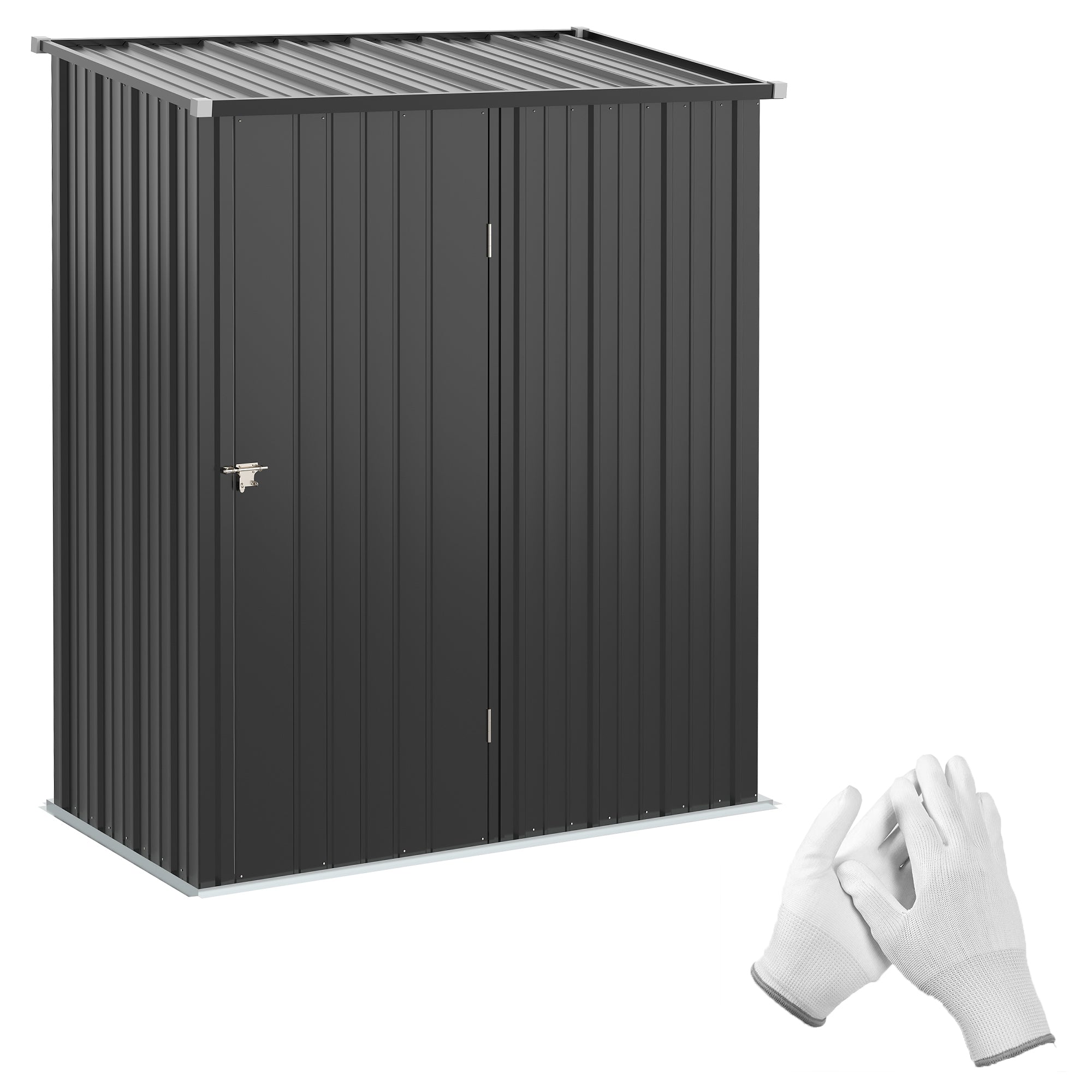 Outsunny Tuinschuur Gereedschapsschuur, afsluitbare deur, weerbestendig, incl. schappen, 161,5 cm x 94,5 cm x 196 cm, Zwart