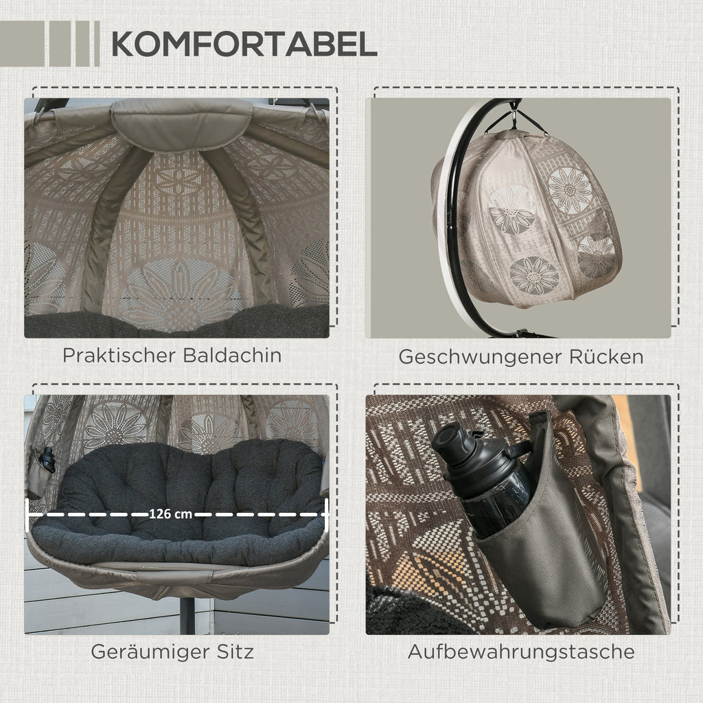 Outsunny hangstoel voor twee personen kleur zwart+zand 132L x 126W x 172H cm