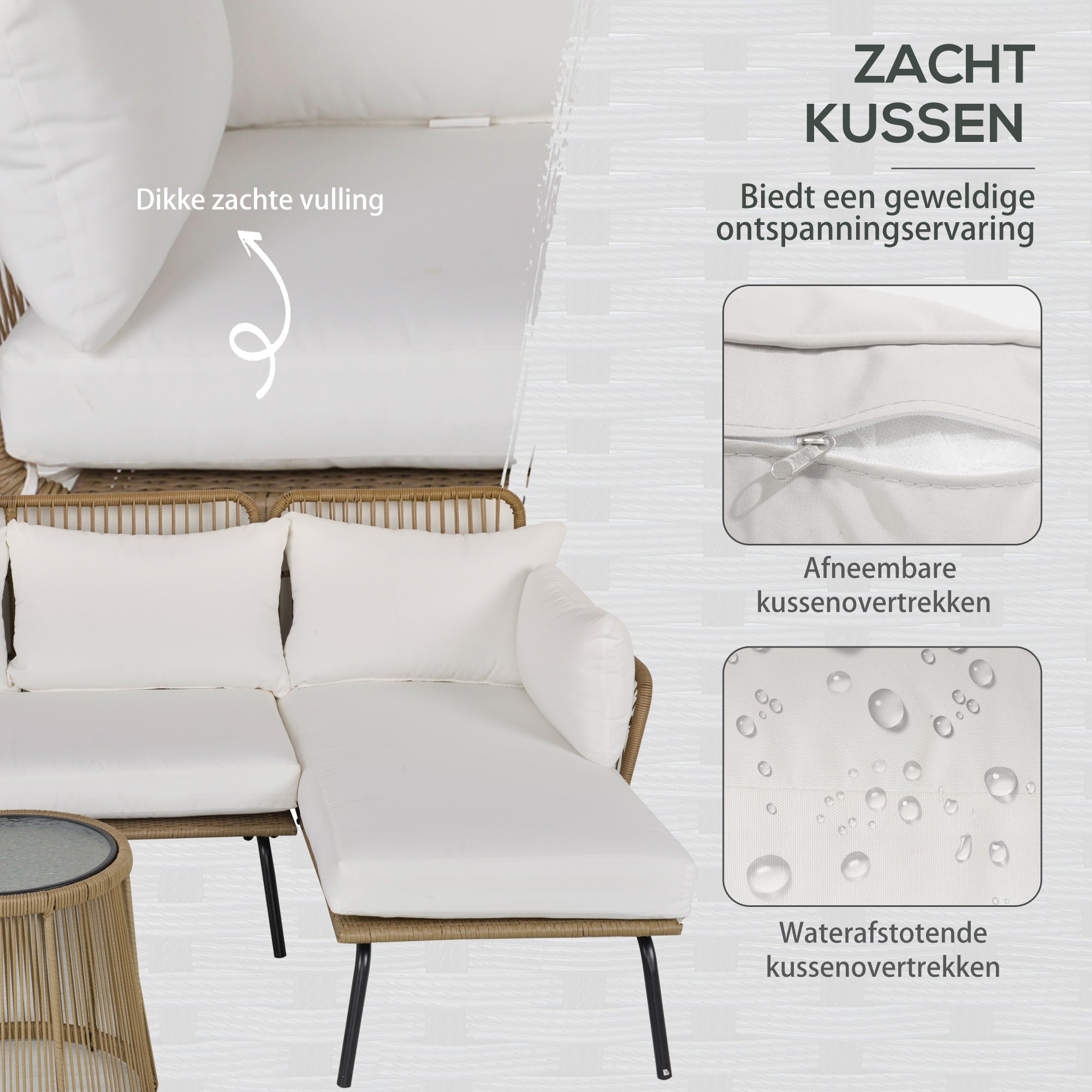 Outsunny Buitenbank L-vormige Rattan Bank Zwembad Tuin Koffie En Crème