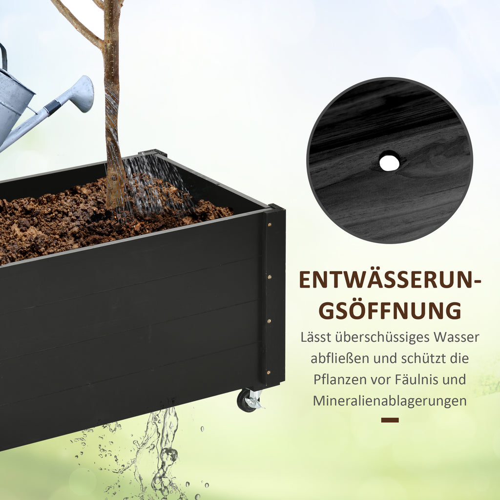 Outsunny verhoogd bed, bloembak met wielen, plantenbak voor tuin, massief hout