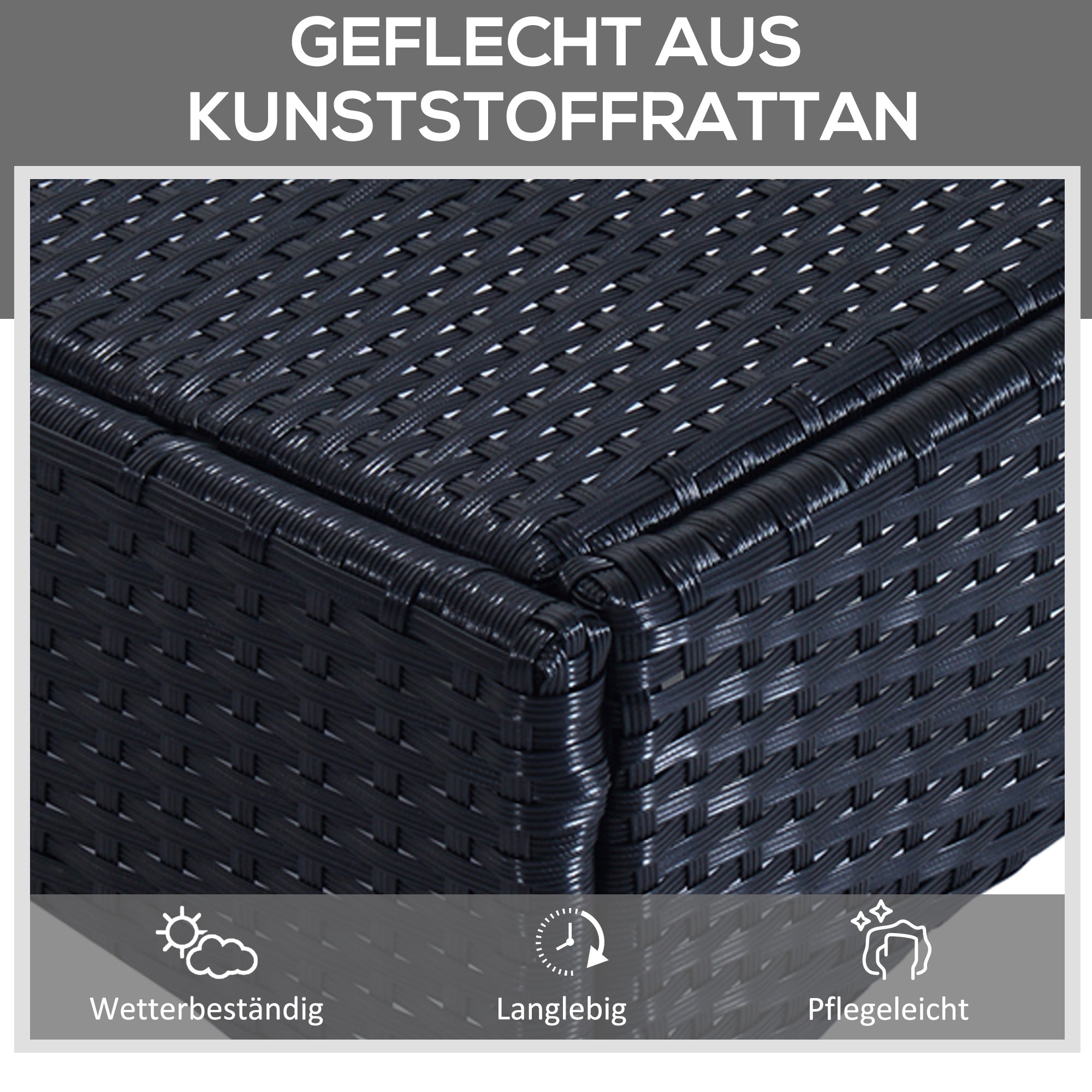 Outsunny® ligstoel tafel set van 3 tuinmeubelen ligbank voor buiten poly-rotan + metaal zwart
