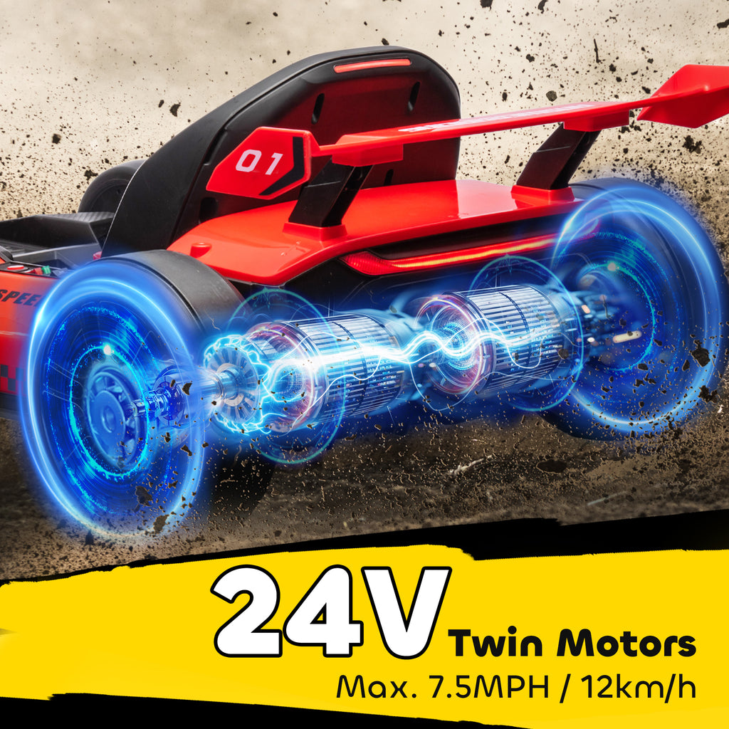 HOMCOM Go-Kart voor Kinderen, Elektrisch Kart met Toeter en Muziekfunctie, Verstelbare Stoel, tot 12 km/u, Kunststof, Metaal, Rood