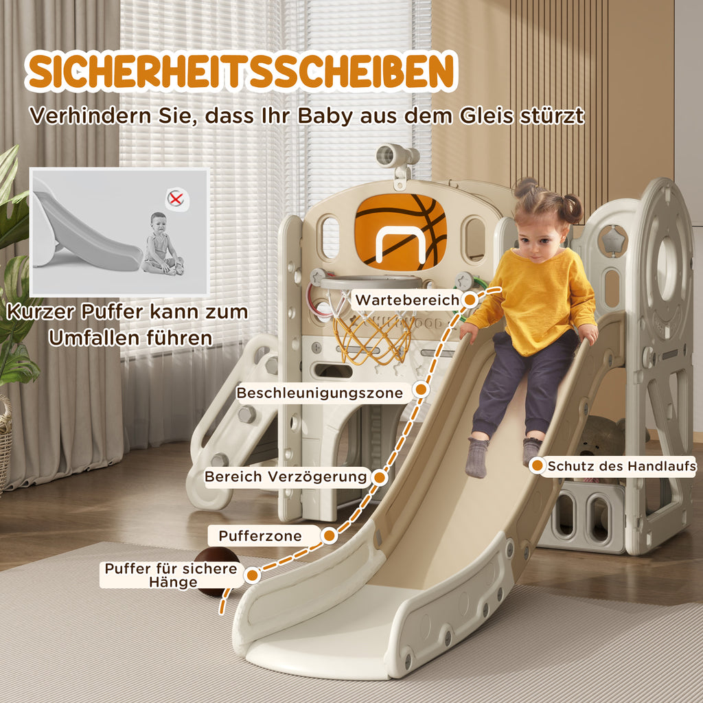AIYAPLAY Kinder Speeltoestel, 7-in-1 Glijbaan, Binnenspeeltuin met Opslag en Kruipruimte, 186x153x111 cm, Crèmewit