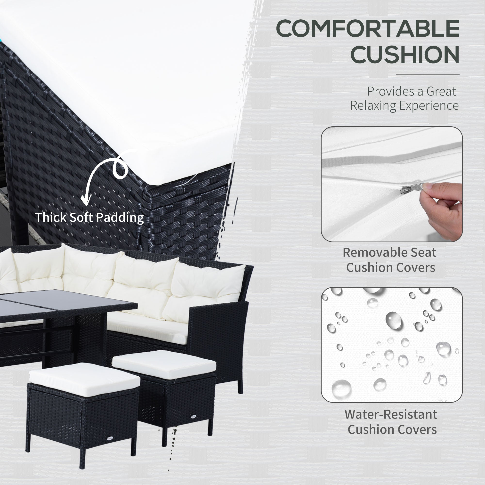 Outsunny 18-delige poly-rotan zitgroep bankstel tuinset fauteuil krukkenset