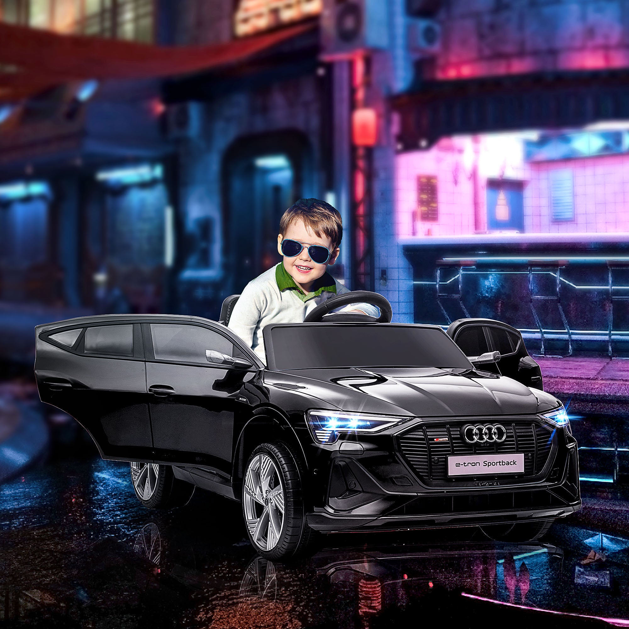 HOMCOM elektrische kinderauto voor 3-5 jaar, 3-5 km/u, zwart, 108 x 60 x 47 cm