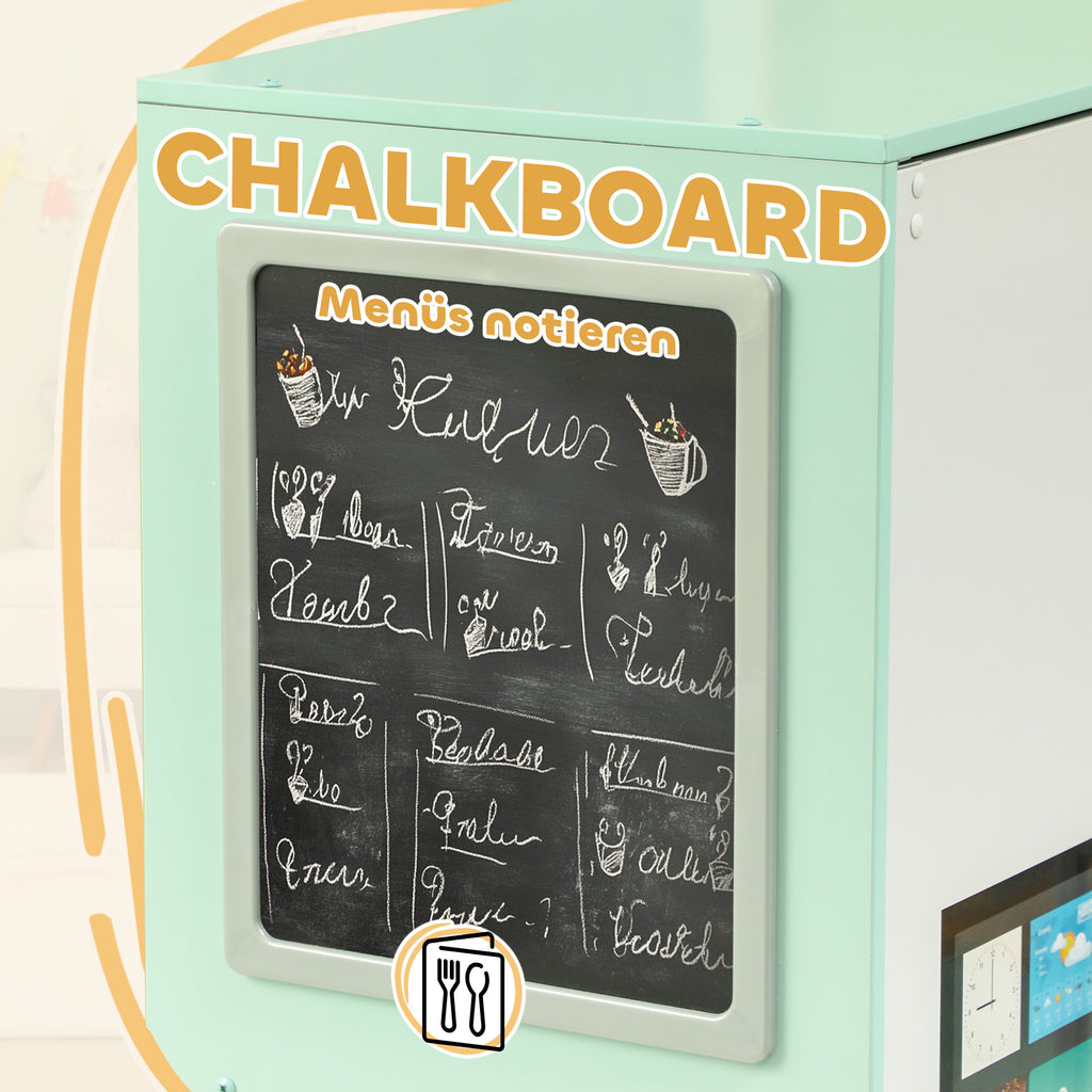 AIYAPLAY Speelkeuken Set met Krijtbord, Afzuigkap, Realistische Licht- en Geluidseffecten, Keukengerei