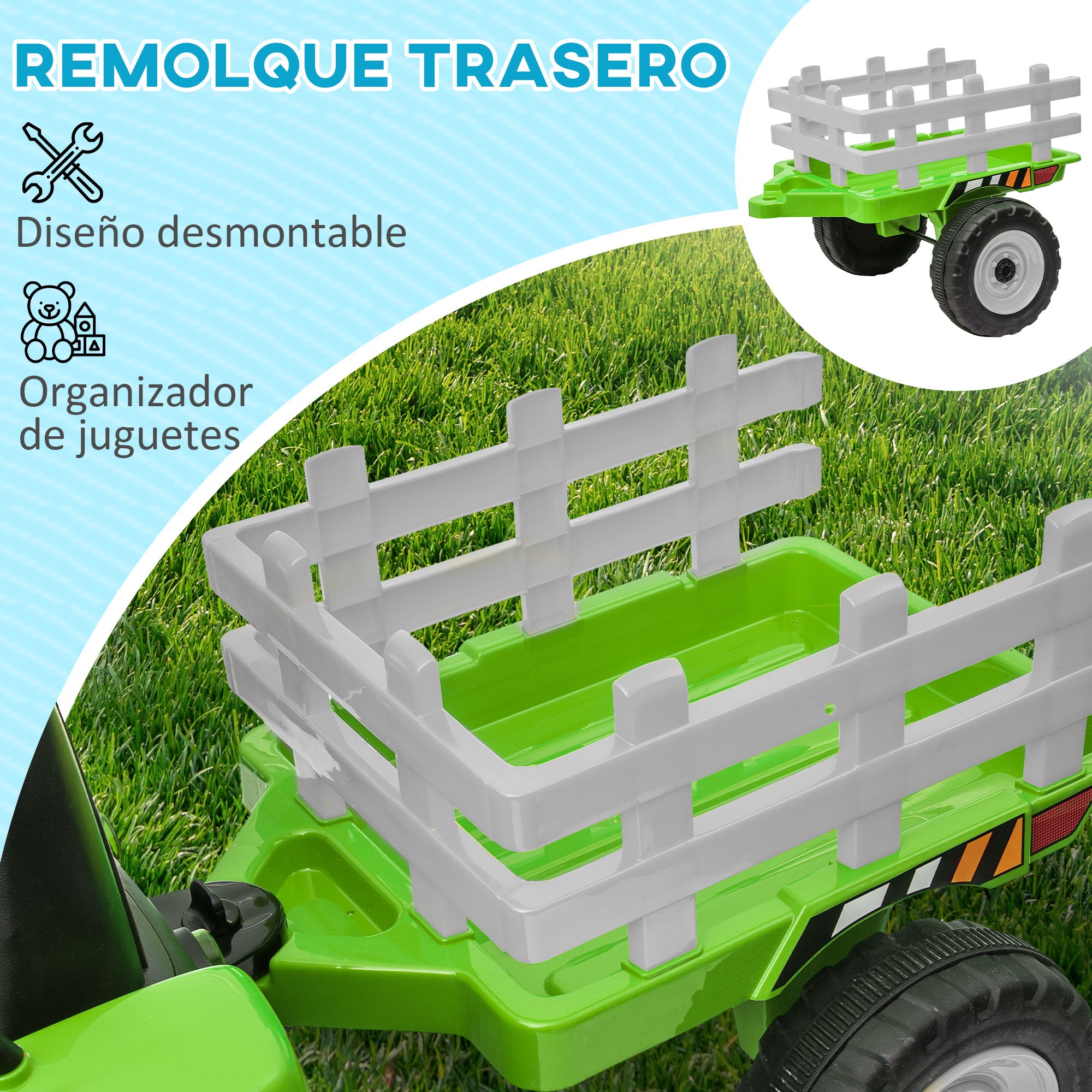 HOMCOM Elektrische kinderauto, kindertractor, inclusief ouderlijke afstandsbediening, maximale snelheid van 6 km/u, groen + zwart