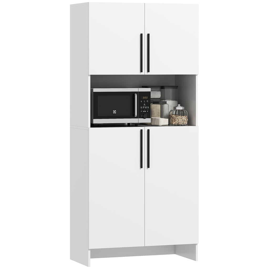 HOMCOM Keukenkast, Voorraadkast voor Keuken, Woonkamer, Eetkamer, Kasten, Rekken, Magnetronplank, Spaanplaat, Wit