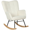 HOMCOM Schommelstoel in Berbervlies Look met Armleuningen, Ergonomische Stoel met Houten Glijders, voor Woonkamer, Slaapkamer, Wit
