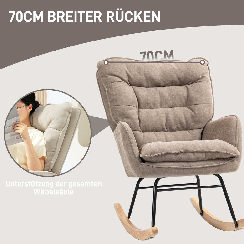 HOMCOM Schommelstoel met Brede Zit en Hoge Rugleuning, Frame van Beukenhout, tot 120 kg, Bruin