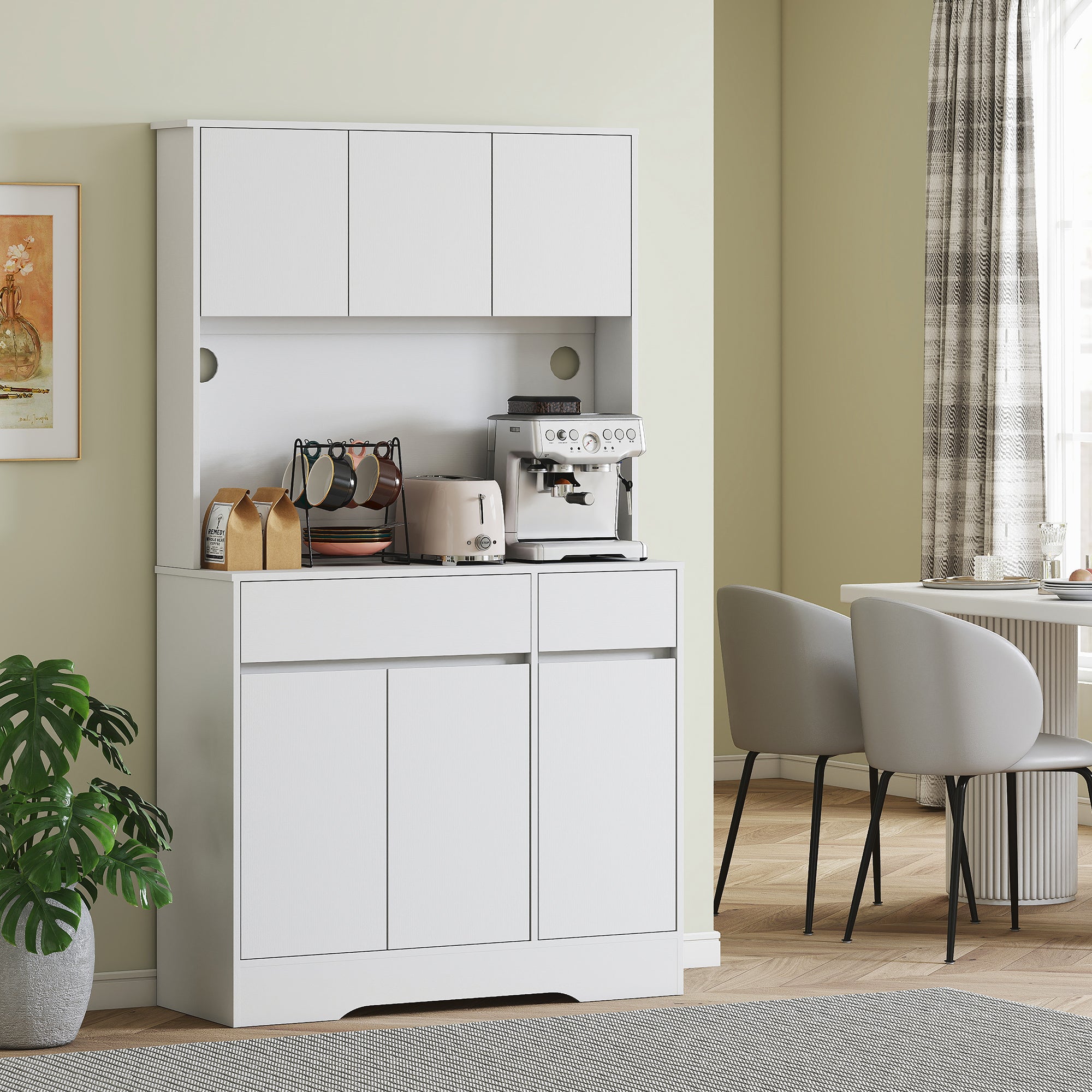 HOMCOM Keukenkast met Open Werkblad, 6 Kastdeuren, 2 Laden, Verstelbare Planken, Kabelgaten, Spaanplaat, Wit