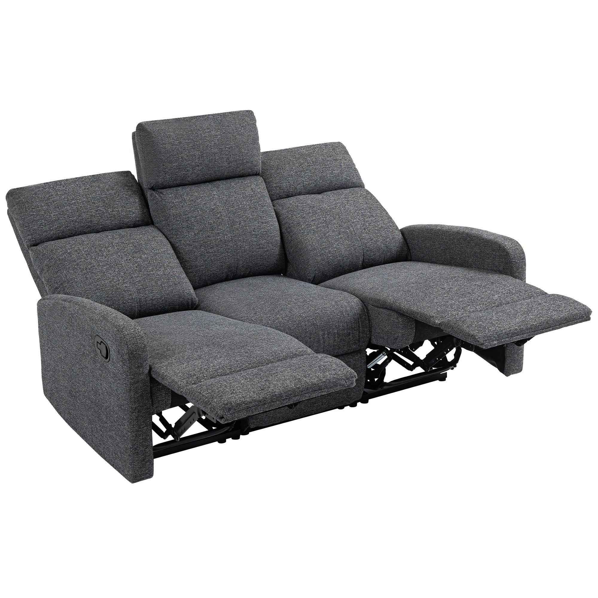 HOMCOM 3-zits Bank, individueel verstelbare rugleuningen, voetensteun, stofbekleding, metaal, Grijs