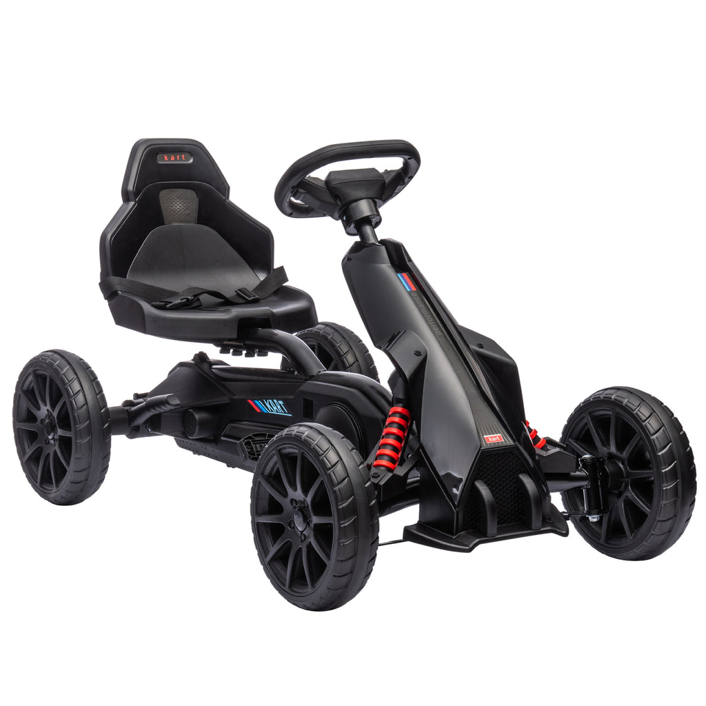 HOMCOM Go-Kart Kinderrijtuig met Verstelbare Zitting, Trapvoertuig, Trapauto met Handrem, 3-8 Jaar, Buiten, Zwart