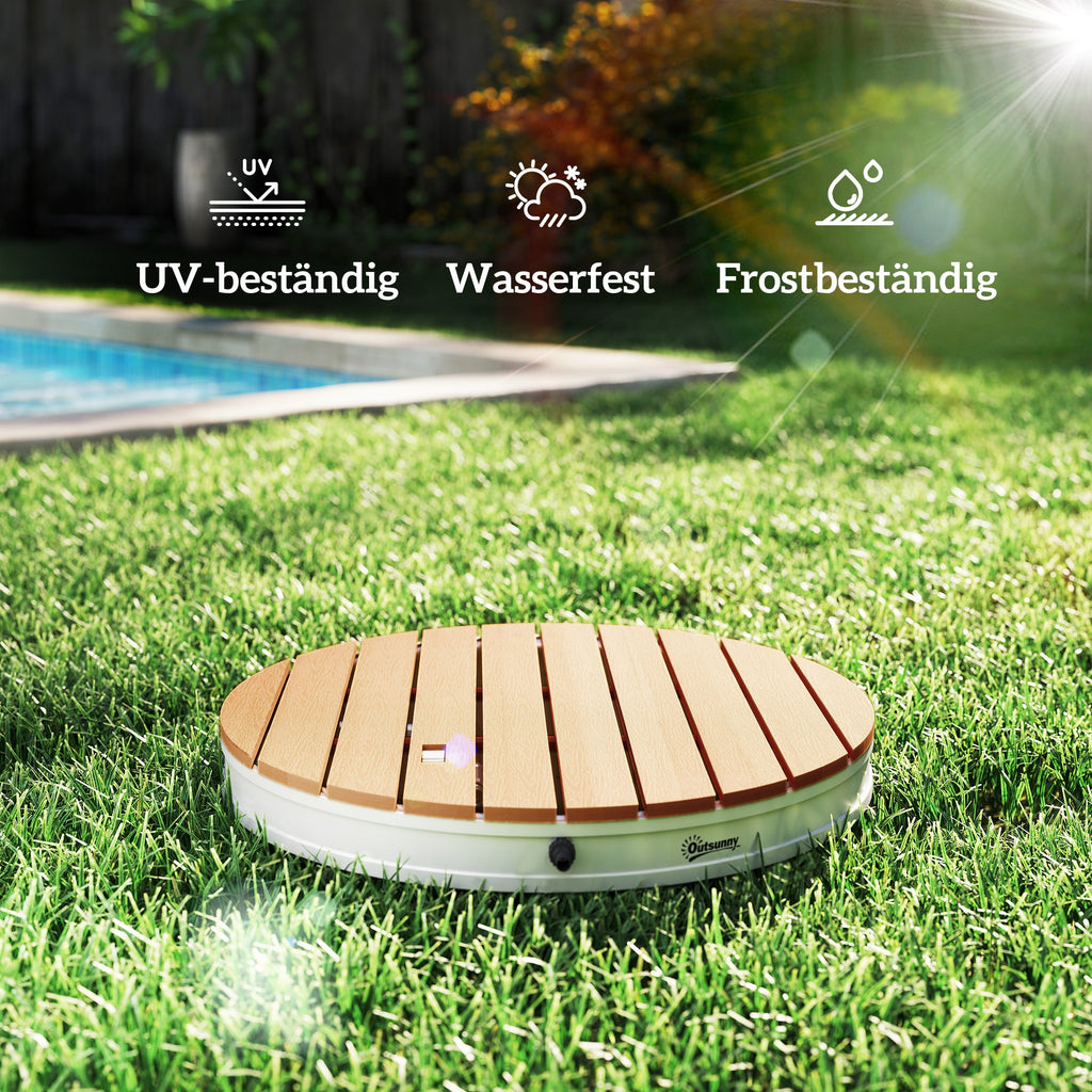 Outsunny Draagbare Buitendouche Set met Aanpasbare Fontein, Aluminium Basis, UV- en Vorstbestendig, Natuurhoutlook