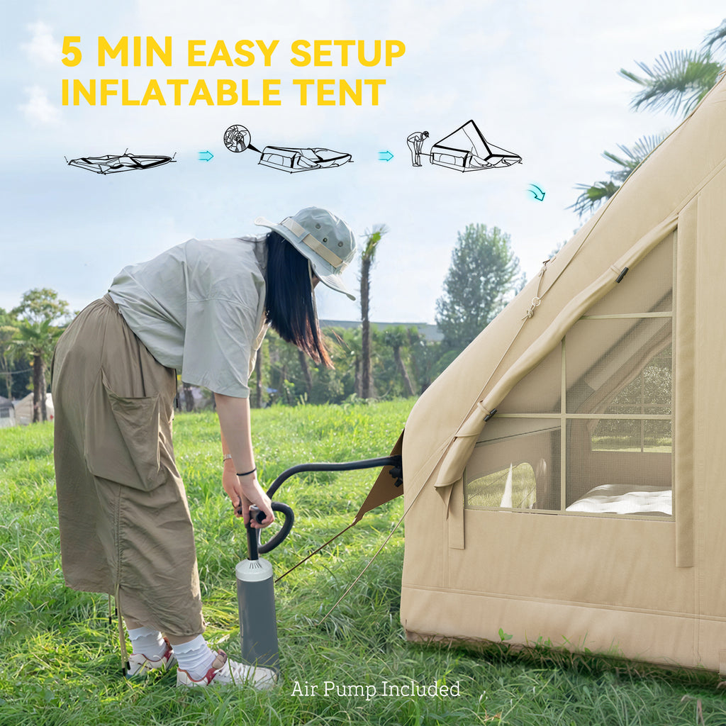 Outsunny Opblaasbare Campingtent, Slaaptent, Oxford-Stof, Netramen, Waterdicht