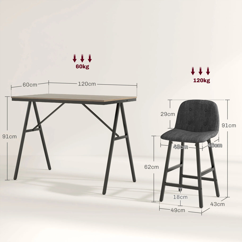 5-delige Bargarnituur, Tafel en 4 Stoelen, Knoopafwerking, Dikke Bekleding, Linnenlook, Donkergrijs
