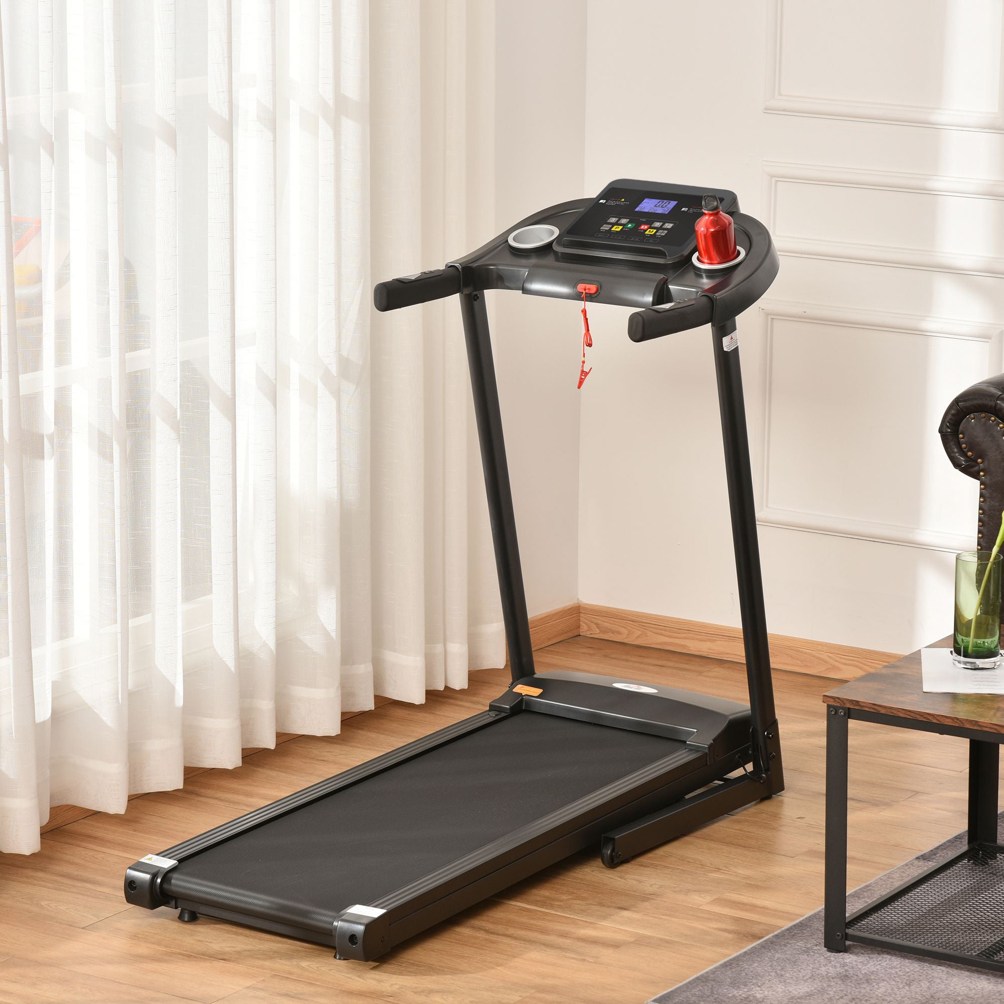 HOMCOM elektrische loopband opvouwbaar met 12 vooraf ingestelde programma's met LED-display bekerhouder en gsm-houder zeer geschikt voor home gym indoor fitness zwart 134 x 60 x 118 cm