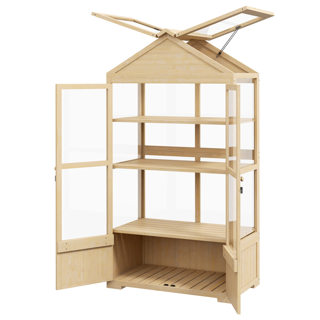 Outsunny Kas met Plank, Transparante Behuizing, Dakraam, Vergrendelbare Deur, Acryl, Houten Frame, 100x56,5x178 cm