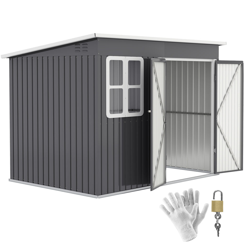 Outsunny Metalen Tuinschuur voor Opslag van Tuingereedschap, met Venster, Brede Deur, 260 x 177 x 190 cm, Donkergrijs