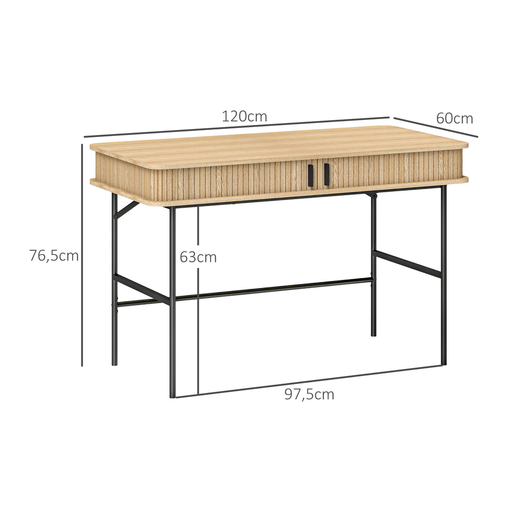 HOMCOM Bureau, Retrostijl, Lamellendecor, Opbergvakken, Stalen Poten, 120 x 60 x 76,5 cm, Eik/Zwart