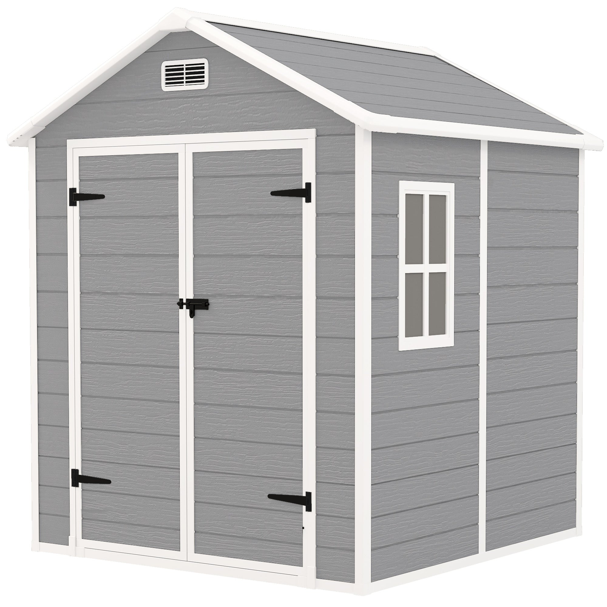 Outsunny Tuinschuur, Gereedschapsschuur met Bodem, Afsluitbare Deuren, Ventilatieopeningen, Venster, Houtlook, Kunststof, Grijs