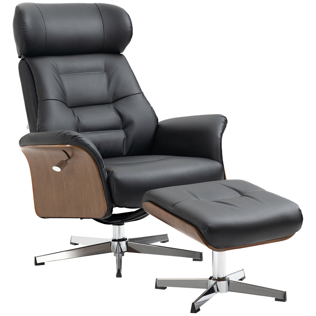 HOMCOM Fauteuil met voetenbank, 360° draaibaar, ligfunctie, leesstoel, zwart, 80 x 84 x 108 cm