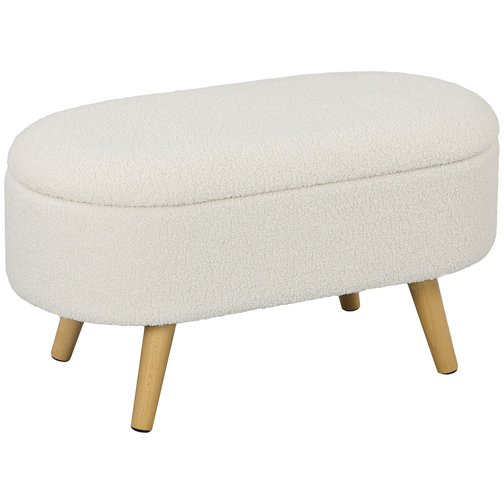 HOMCOM Zitbank met Opbergruimte en Deksel, Voethocker voor Hal, Woonkamer, Slaapkamer, Hout, Stoffen Bekleding, Wit