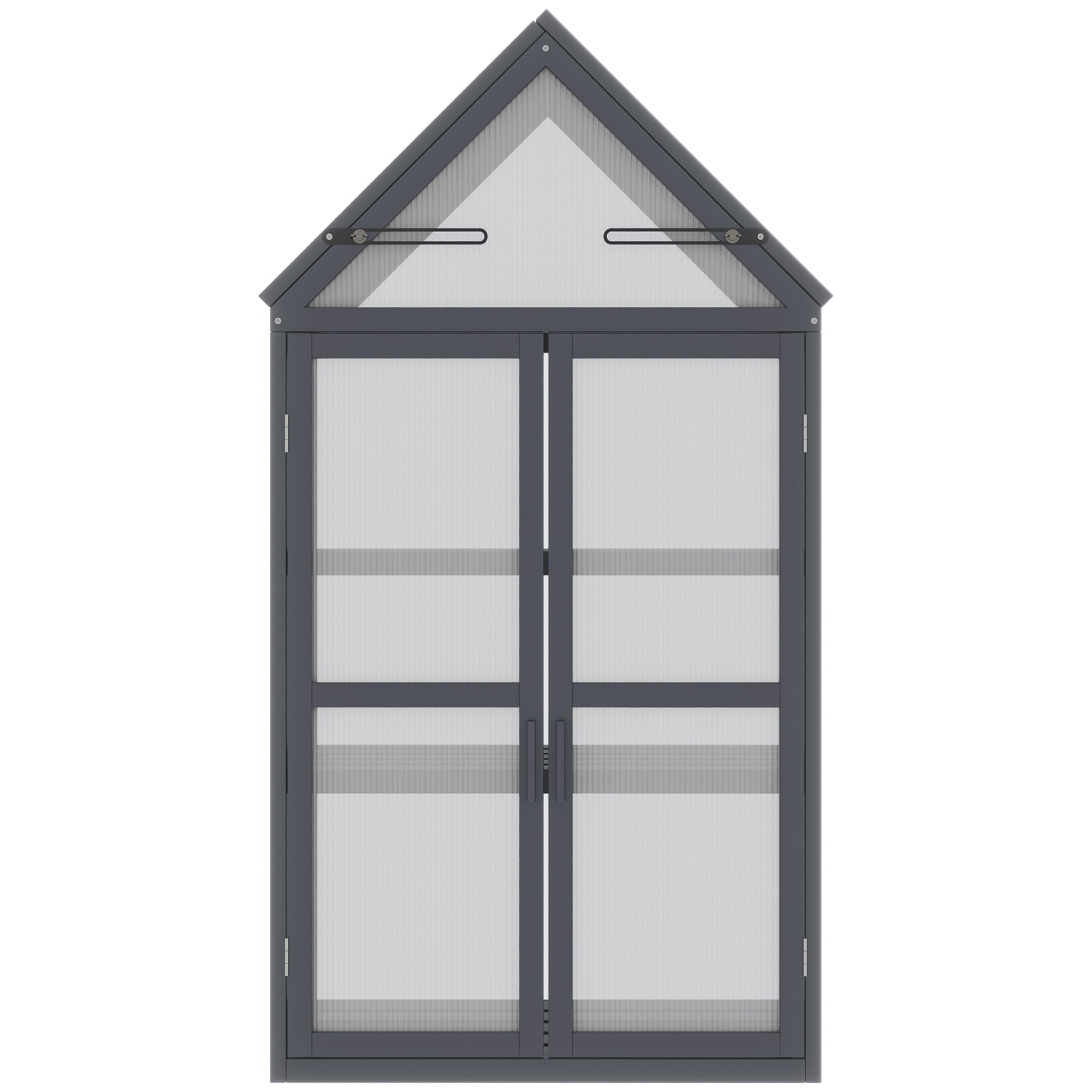 Outsunny kas met 3 planken, massief hout, behuizing van polycarbonaat, grijs, 70,5 x 42 x 132 cm