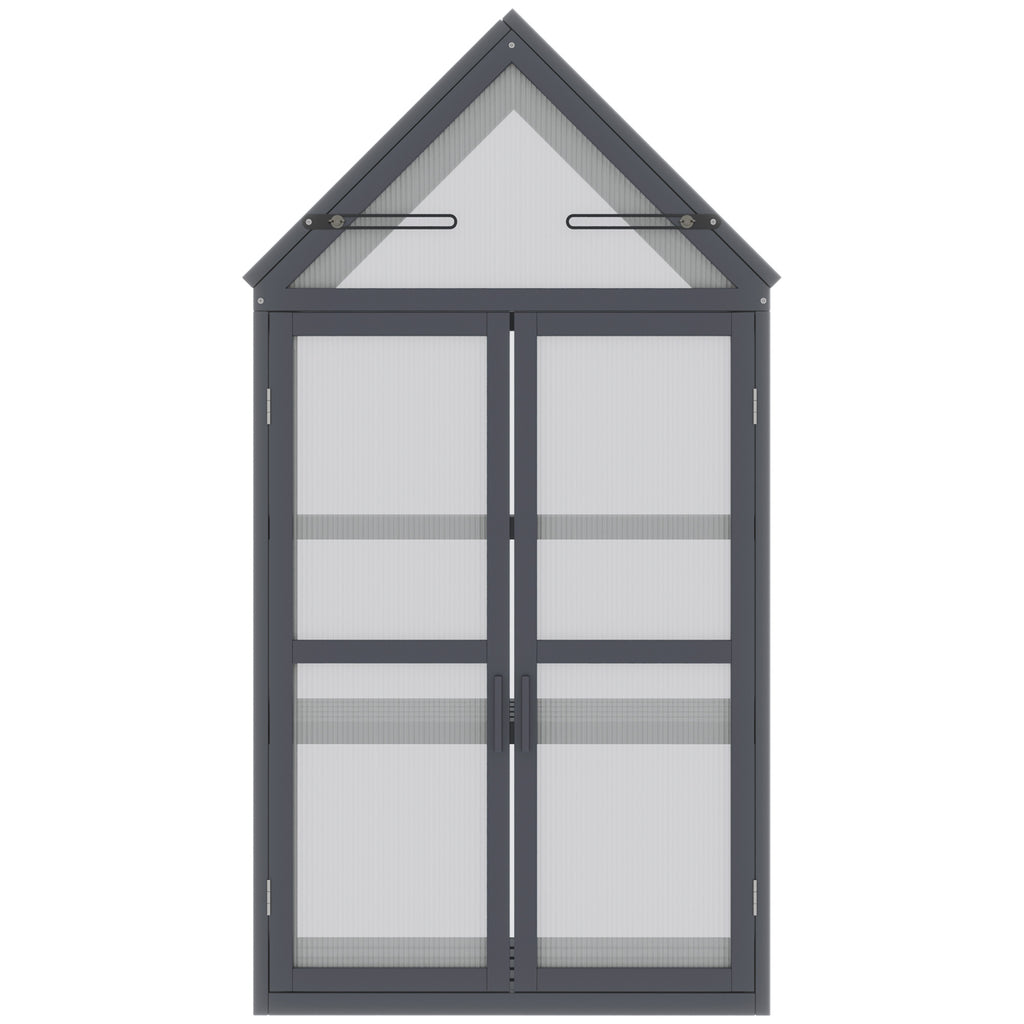 Outsunny kas met 3 planken, massief hout, behuizing van polycarbonaat, grijs, 70,5 x 42 x 132 cm