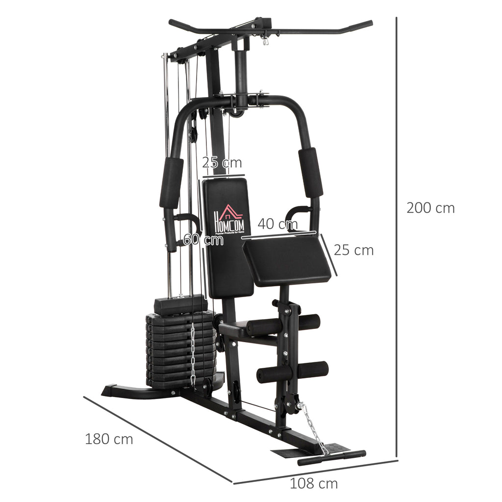 HOMCOM Krachtstation met 45 kg Gewichtsblok 180 x 108 x 200 cm Staal Zwart