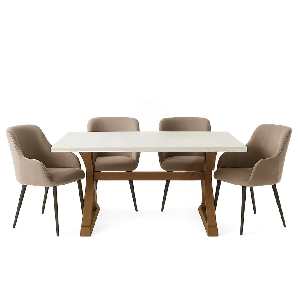 Spisest, 4 sder, tr og stof, beige, rektangulrt, med stole og bord, bordml 120x80x75 cm, stoleml 55x55x83 cm, til spisestue eller kkken - j0YT9DxGzujz
