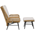 Outsunny Polyrattan Tuinstoel en Voetenbank, verstelbare leuning, Lichtbruin/Grijs/Zwart