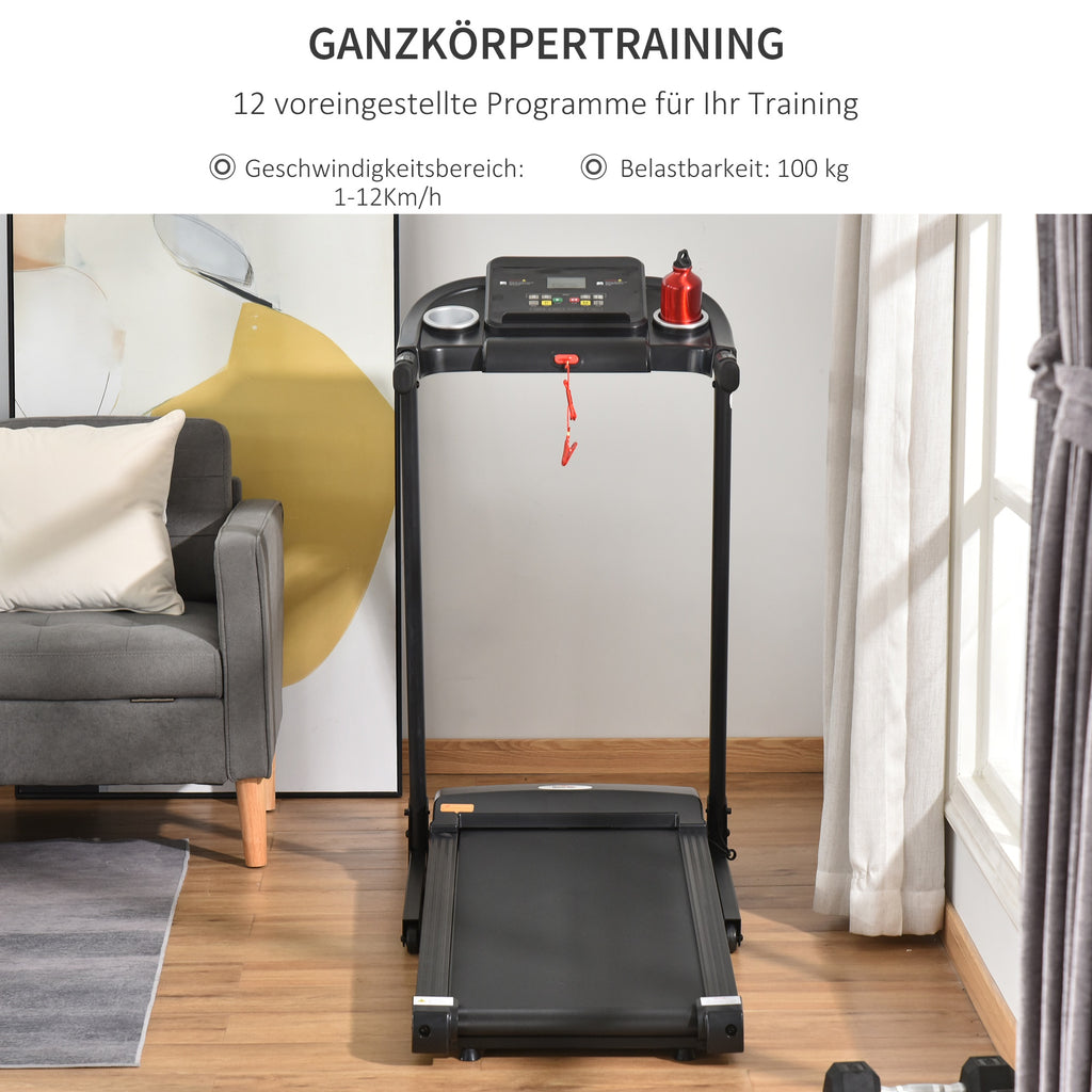 HOMCOM elektrische loopband opvouwbaar met 12 vooraf ingestelde programma's met LED-display bekerhouder en gsm-houder zeer geschikt voor home gym indoor fitness zwart 134 x 60 x 118 cm