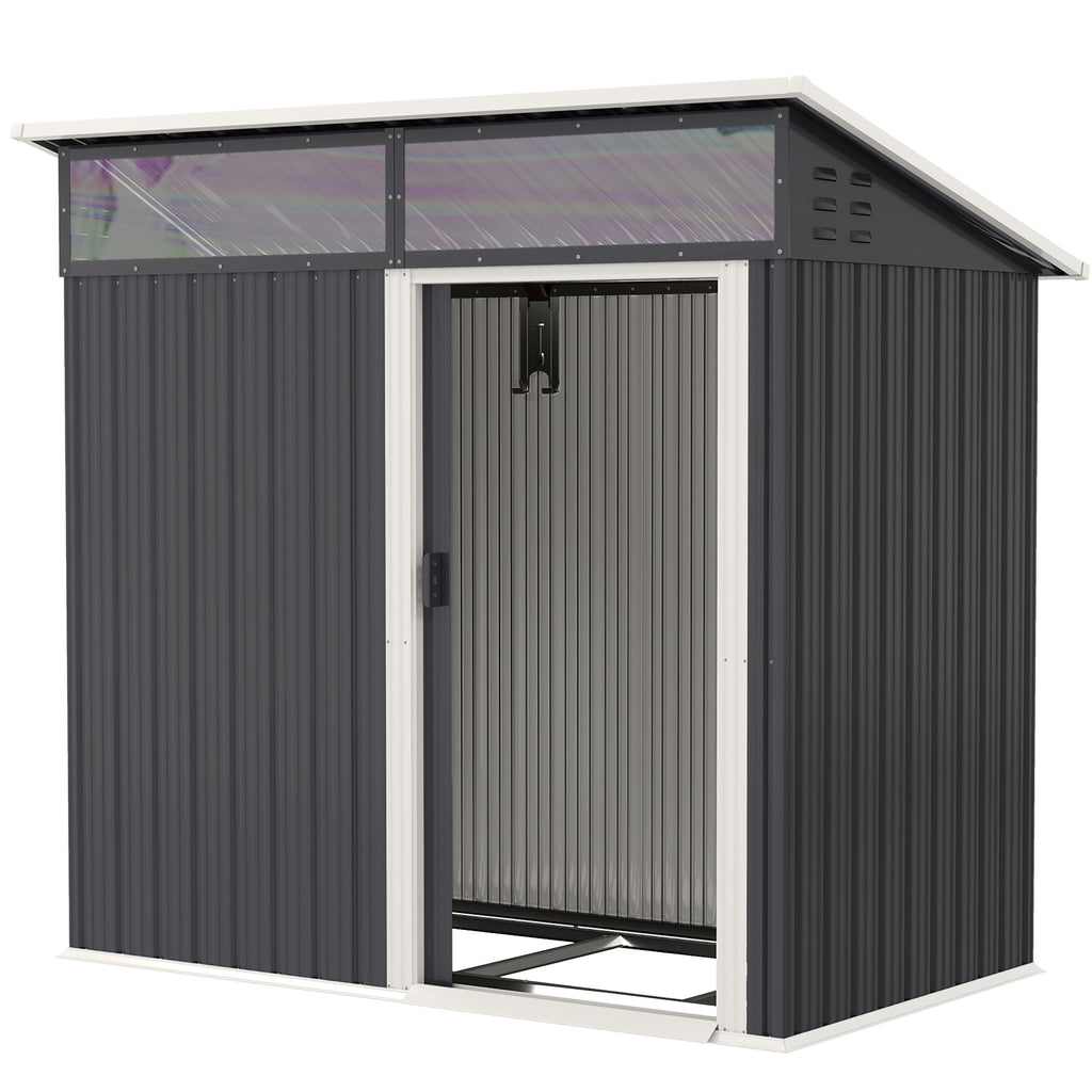 Outsunny Tuinschuur, Gereedschapsschuur met Vensters, Ventilatieopeningen, Schuifdeur, Waterdicht Staal, Weerbestendig, Donkergrijs