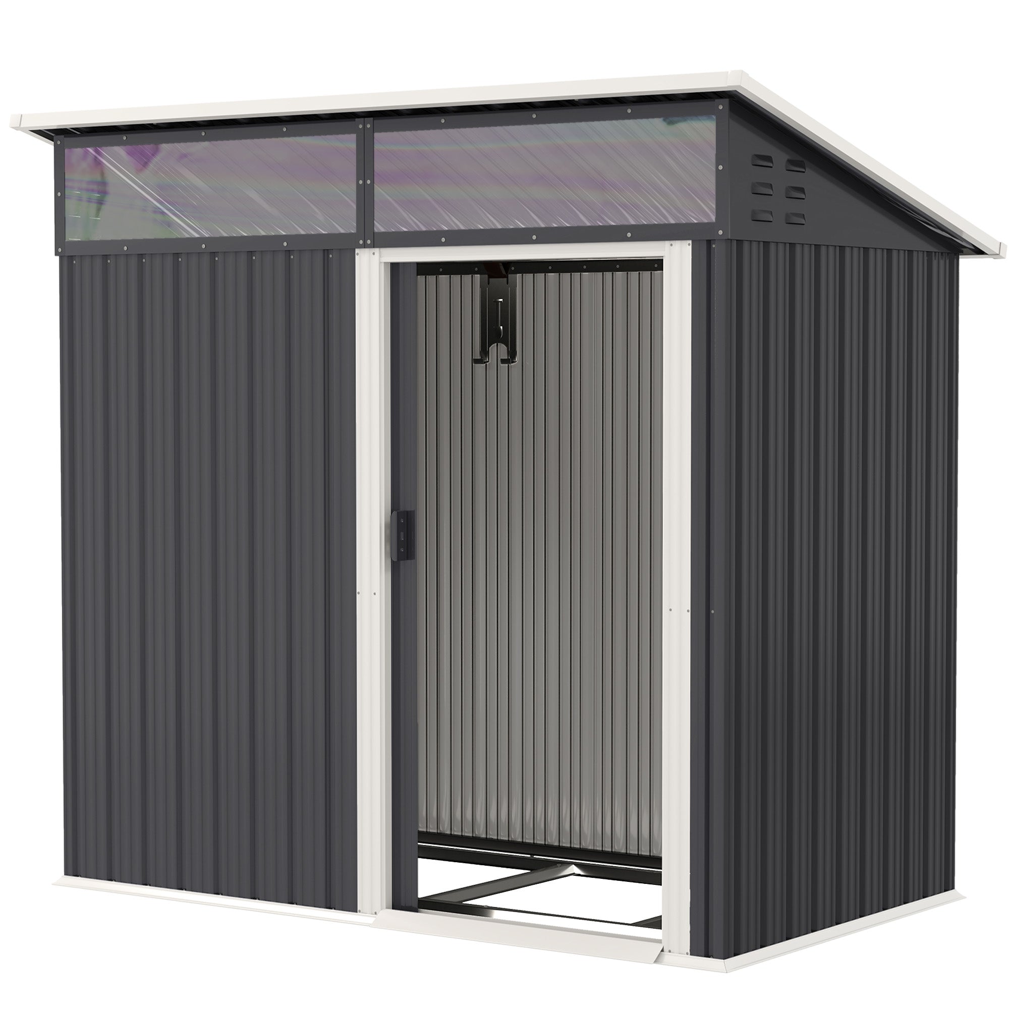 Outsunny Tuinschuur, Gereedschapsschuur met Vensters, Ventilatieopeningen, Schuifdeur, Waterdicht Staal, Weerbestendig, Donkergrijs