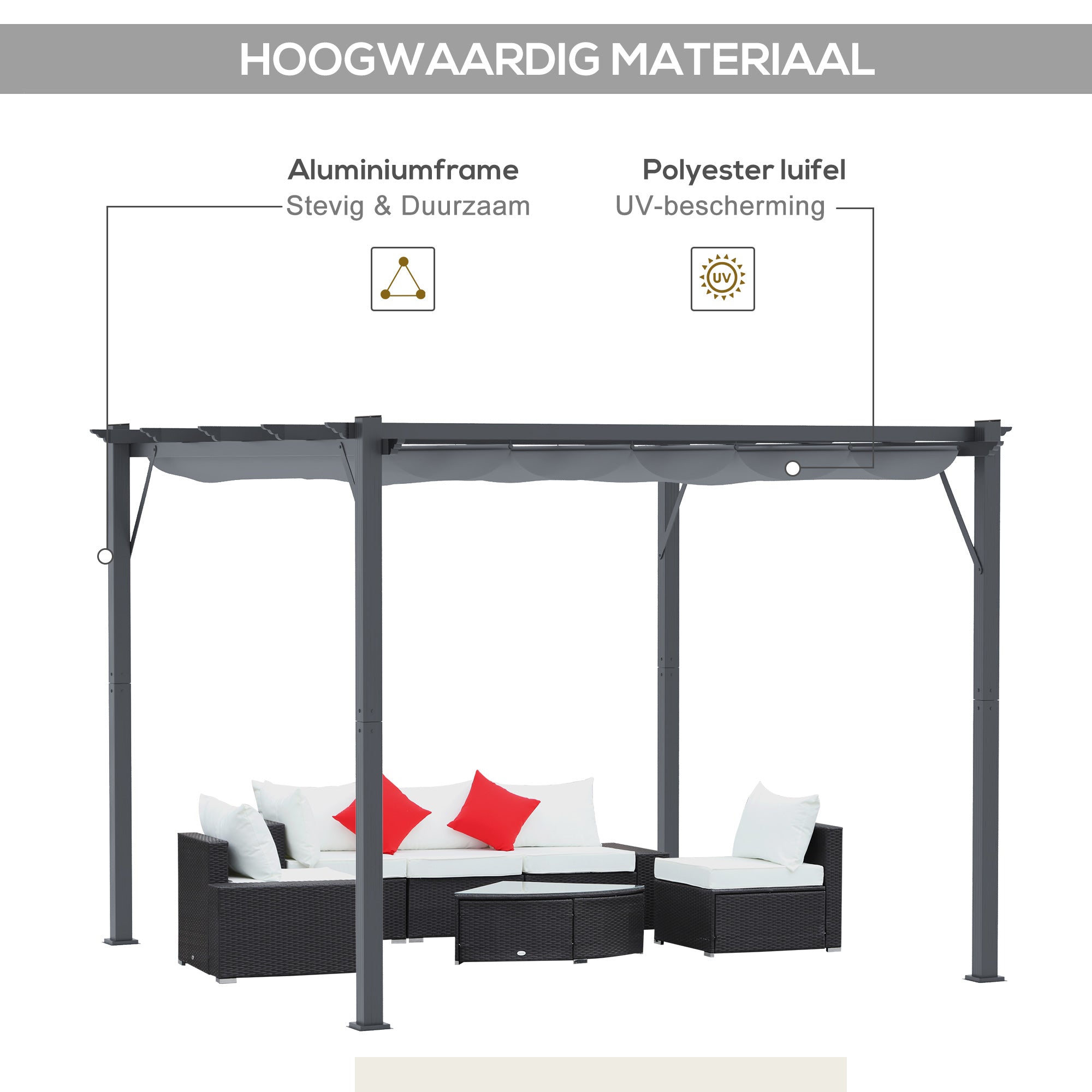 Outsunny Pergola Aluminium 3x3m voor Tuin, Grijs