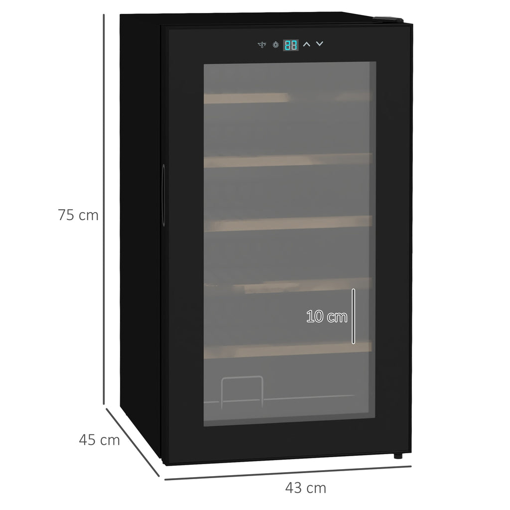 HOMCOM Wijnkoelkast voor 24 flessen, instelbare temperatuur van 5 tot 20° C, LED-verlichting, zwart, 43 x 45 x 75 cm