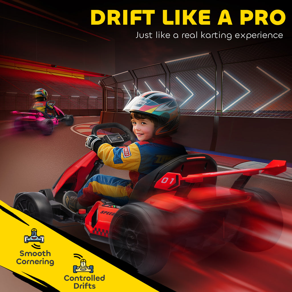 HOMCOM Go-Kart voor Kinderen, Elektrisch Kart met Toeter en Muziekfunctie, Verstelbare Stoel, tot 12 km/u, Kunststof, Metaal, Rood